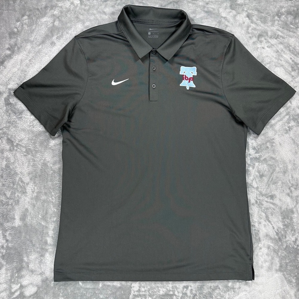Nike Golf Mens‎ Large Gray Short Sleeve Polo Shirt Liberty Bell IBP Logo RN56323